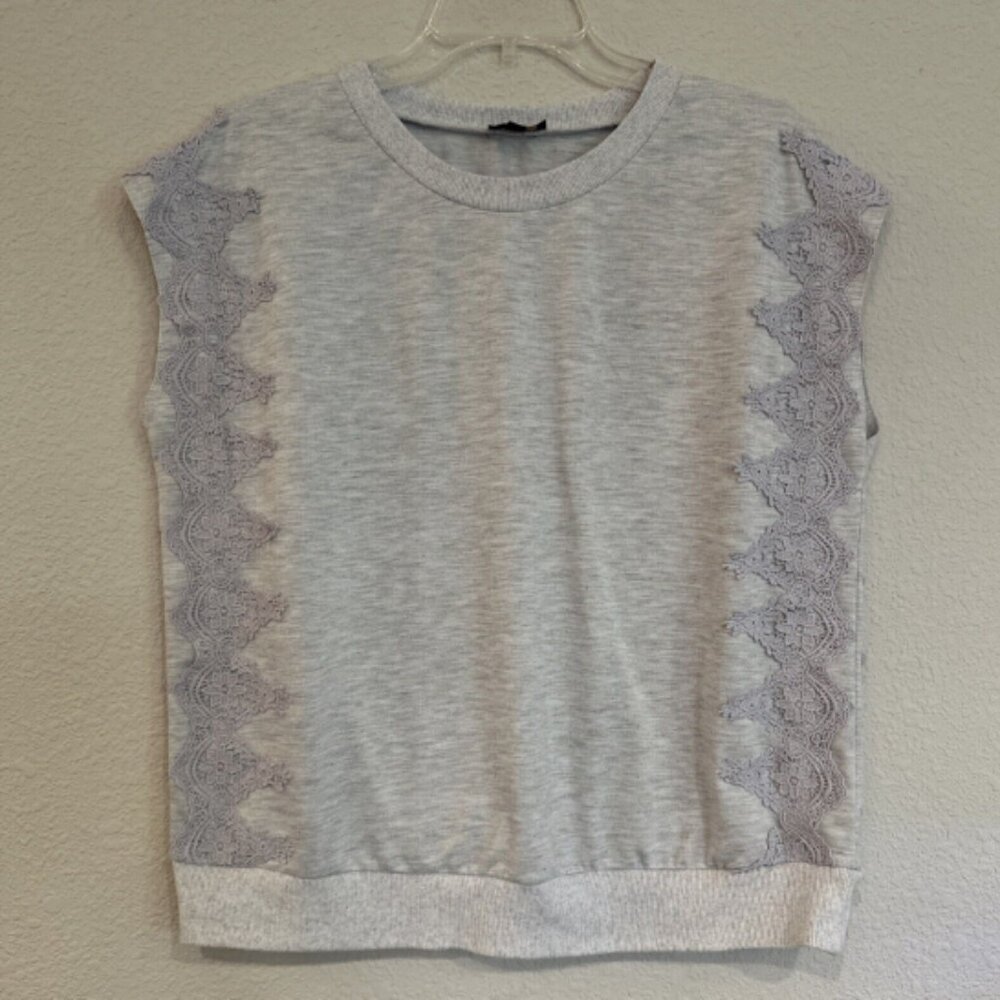 On Twelfth Women's Sleeveless Top Large Heathered Gray Lace Oversized Sweatshirt